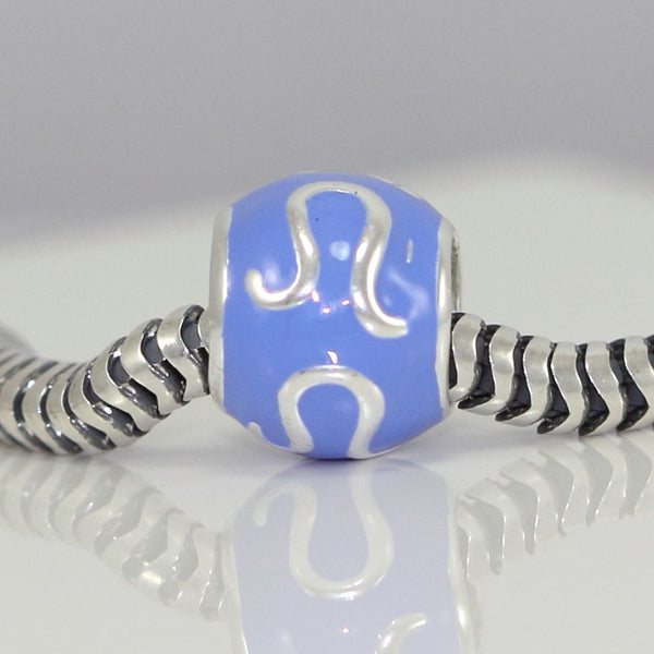 1pc 925 Sterling Silver Leo Zodiac Sign Bead Charm Light Blue Enamel, Compatible with Pandora All Other Charm Bracelets, EC50