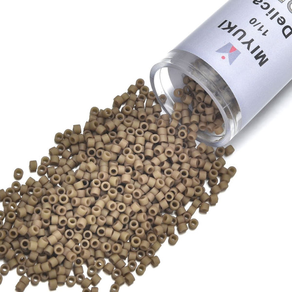 30g Miyuki Delica 11/0 Seed Beads, Matte Glazed Green Tea Luster DB390
