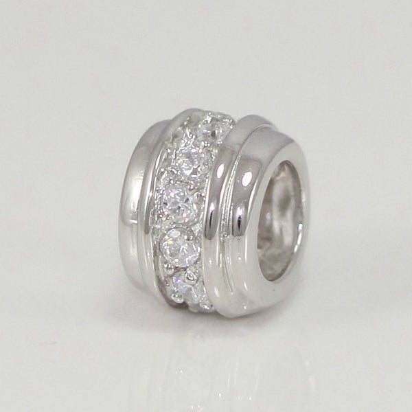 1pc Solid 925 Sterling Silver April Birthstone Cubic Zirconia Bead Charm, Compatible with Pandora All Other Charm Bracelet, EC78