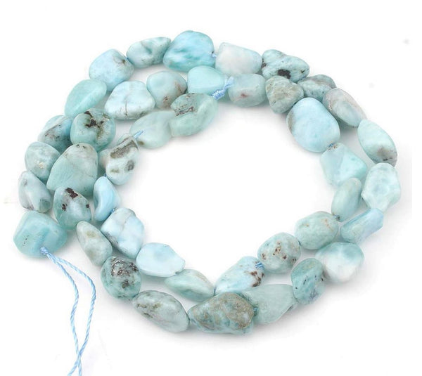 Natural Larimar Gemstone Oval Tumbled Pebble Beads, Irregular, 6mm to 8mm, Hole ID 1mm, 15 Inch/1 Strand, GZ11-16