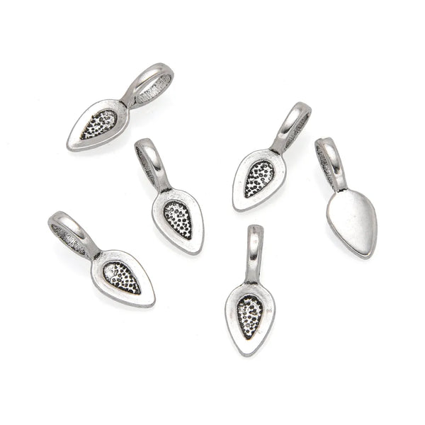 100pcs 21mm Glue On Jewelry Bails, Antique Silver, 12mm Teardrop Flat Pad Base, MC-P1