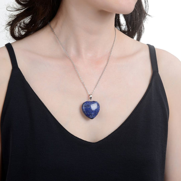 1pc You Are My Only Love Necklace, Natural Blue Lapis Lazuli Gemstone Large Heart Pendant, 18 Inch Surgical Stainless Steel Chain, GGP8-2