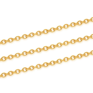 16.5 Feet Tarnish Resistant Oval Ring Rolo Cable Chain Link, 24K Yellow Gold Plated, Long Lasting, Size Selections: 3x2.5mm, 3.5x3mm, 4.3x3.3mm