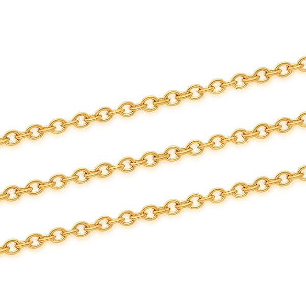 16.5 Feet Tarnish Resistant Oval Ring Rolo Cable Chain Link, 24K Yellow Gold Plated, Long Lasting, Size Selections: 3x2.5mm, 3.5x3mm, 4.3x3.3mm
