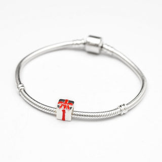 Solid 925 Sterling Silver Gift Box Red Bow Bead Charm
