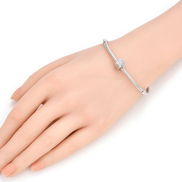 1pc 925 Sterling Silver Star Charm April Birthstone Bead Charm, Diamond Clear Cubic Zirconia CZ, 10x9.5mm, Hole ID 4.5mm, EC1-K4