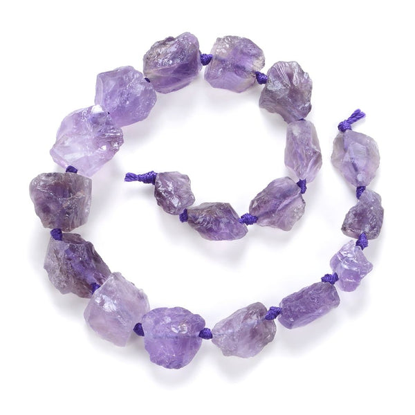 1 Strand Natural Raw Light Purple Amethyst Crystal Gemstone Beads, Medium Size Drilled Rough Nugget Stone,15 Inch GA-F2