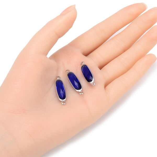 10pcs Grade A September Sapphire Blue Rectangle Bar Birthstone Links, Sterling Silver Plated Brass, 21x7mm, CCP9-S9