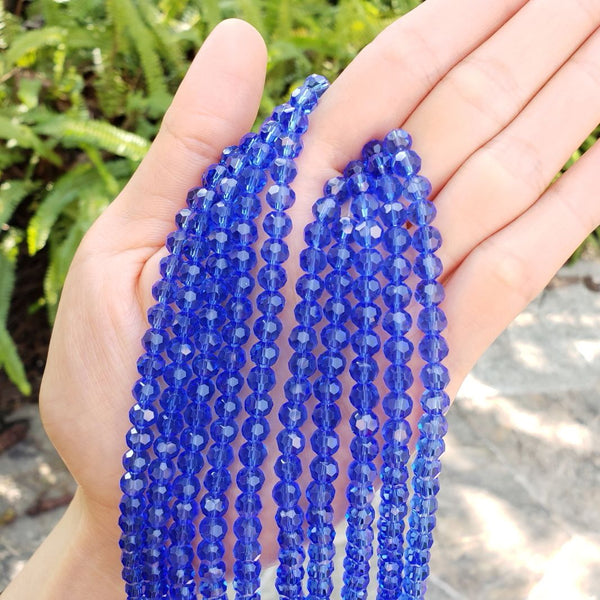 200pcs Creative Club Faceted Round Crystal Glass Beads, Sapphire Blue, 6mm (0.24 inch), Hole ID 1mm, CC2R613