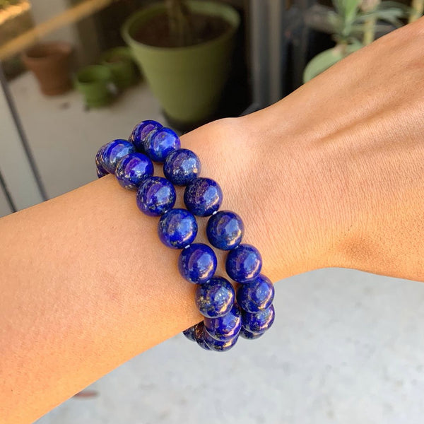 1 Strand Stretch Natural Blue Lapis Lazuli Beaded Gemstone Bracelet, 10mm Bead, Length Selections: 7 inch/7.5 inch/8 inch/8.5 inch