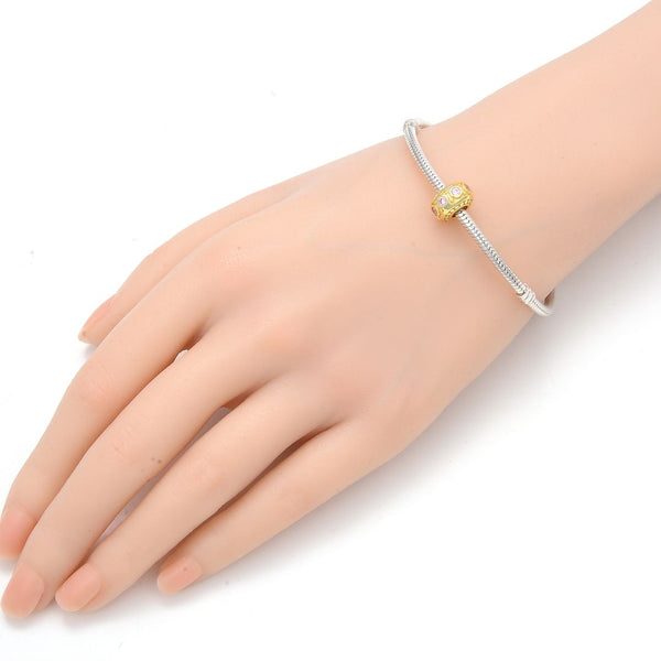 1pc Real Gold Plated 925 Sterling Silver October Birthstone Bead Charm, Pink Tourmaline Cubic Zirconia CZ, 11x6.8mm, Hole ID 4.5mm, EC1-B10