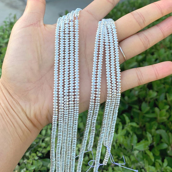 Grade A Natural Hematite Gemstone Rondelle Beads, Silver Plated, 2 Strands/380pcs Beads, 4x2mm/Small, Hole ID 1mm, GFC7-2