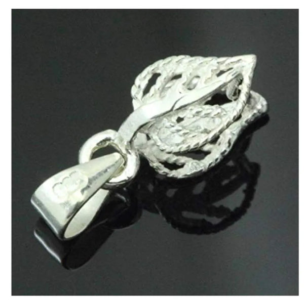 2pcs 925 Sterling Silver Leaf-Shaped Pinch Bail, Pendant Clasp, 17x6mm, SS125-1