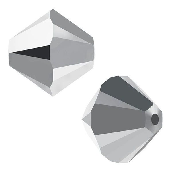 100pcs Preciosa Faceted Bicone Crystal Beads, Crystal Labrador Silver (Full-Coat), Size Selections: 3mm/4mm/6mm