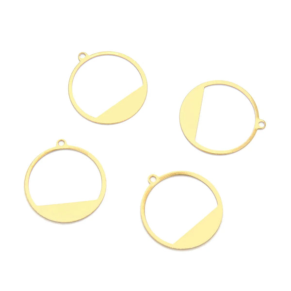 20pcs Raw Brass Round Circle Pendant Drop, 20.6mm Connector, Unplated/Uncoated, CX-R2