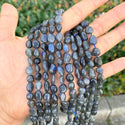 Natural Blue Flash Black Labradorite Gemstone Oval Tumbled Pebble Beads, Irregular, 7mm to 9mm, Hole ID 1mm, 15 Inch/1 Strand, GZ12-67