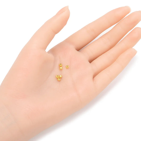 50pcs 925 Sterling Silver Small Seamless Round Spacer Beads, Real 18K Yellow Gold Plated, 3mm, Hole ID 1mm, SS256