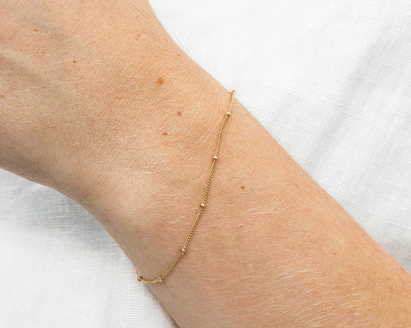 1pc 925 Sterling Silver 1.85mm Bead Station Curb Chain Bracelet, Real 18K Yellow Gold Plated, Length Selections: 6.5 inch/7 inch/7.5 inch/8 inch