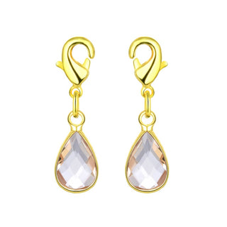 2pcs Clip On Dangle April Diamond Clear Birthstone Charm Drops, Tarnish Resistant, 18K Yellow Gold Plated Lobster Clasp, BL8-4