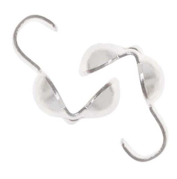 100pcs Clamshell Calotte Bead Tips, 9mm Crimp End Caps, Sterling Silver Plated Brass, Open Hook, 4mm Cup, CF82-1
