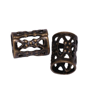 100pcs Large Hole Filigree Tube Beads, Antique Bronze Plated Brass, 8x6mm, Hole ID 4.9mm, CF106-B