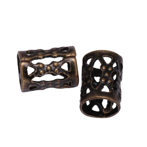 100pcs Large Hole Filigree Tube Beads, Antique Bronze Plated Brass, 8x6mm, Hole ID 4.9mm, CF106-B