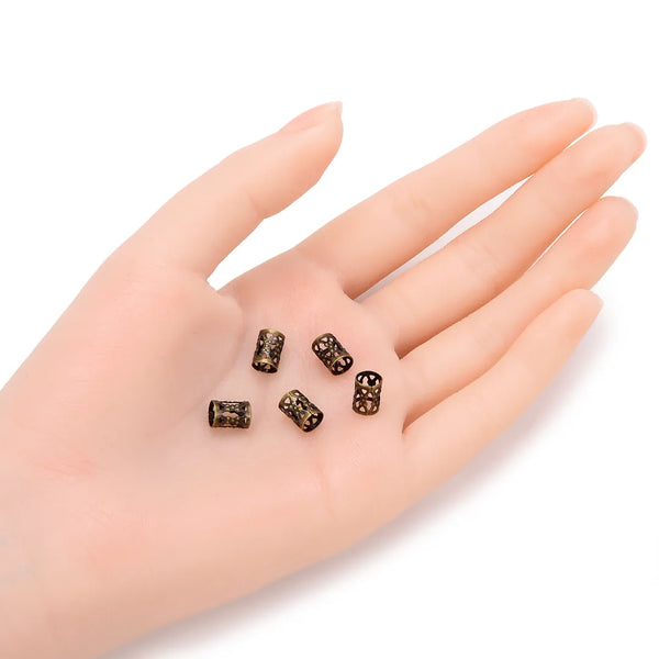 100pcs Large Hole Filigree Tube Beads, Antique Bronze Plated Brass, 8x6mm, Hole ID 4.9mm, CF106-B