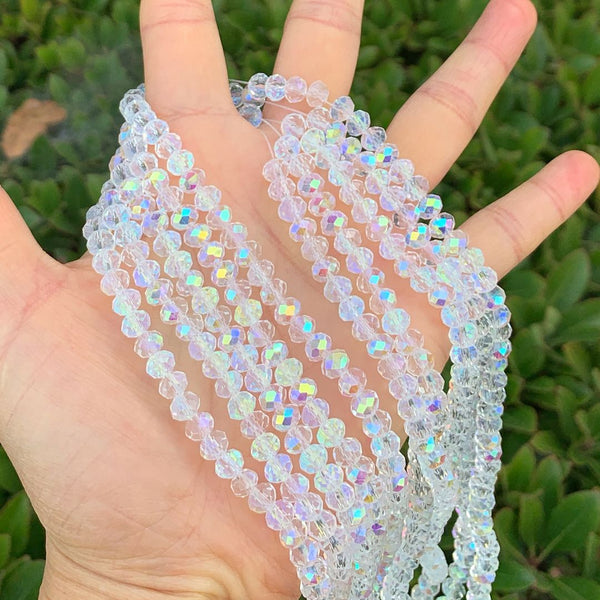 500pcs Creative Club Faceted Rondelle Crystal Glass Beads, Crystal AB, 6x4mm, Hole ID 1mm, CCR602