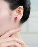 1 Pair 925 Sterling Silver January Birthstone Round Cut Stud Earrings, 8mm/2 Carat Cubic Zirconia CZ Garnet Stone, SSE49-1