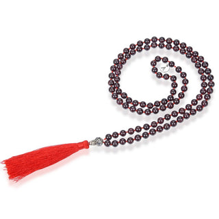Adabele Premium 108 Mala Bead Red Tassel Necklace, 8mm Natural Garnet Gemstone, Tibetan Buddhist Japa Prayer Beaded Jewelry RGN8