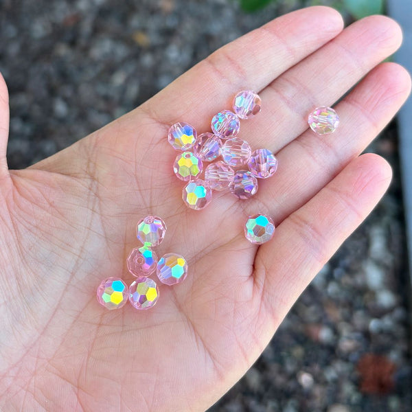 25pcs Adabele Austrian Faceted Round Crystal Beads #5000, Rosaline Pink AB, Size Selections: 6mm/8mm
