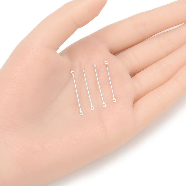 100pcs 2-Hole Bar Link, Sterling Silver Plated Brass, Hole ID 1.2mm, Length Selection: 10mm/15mm/20mm/25mm/30mm