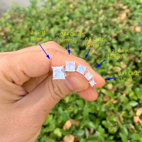 1 Pair 925 Sterling Silver Small Tiny Square Princess Stud Earrings, 4mm/0.25 Carat Cubic Zirconia CZ Diamond, SSE84-4