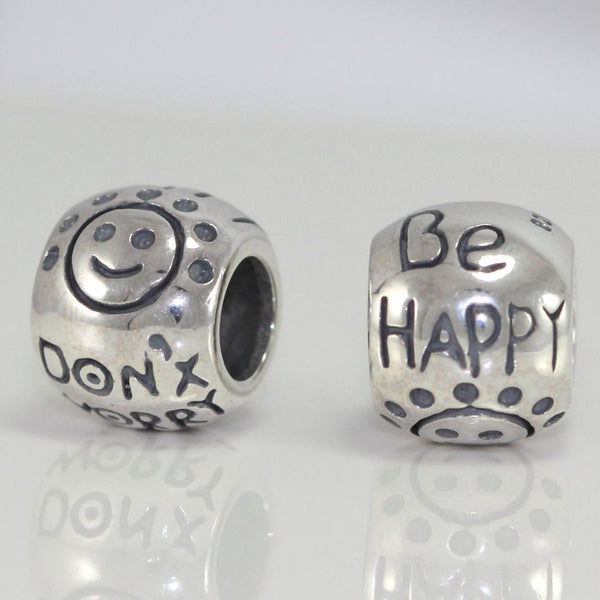 1pc Solid 925 Sterling Silver Dont worry Be Happy Charm Bead, Compatible with Pandora All Other Charm Bracelet, EC228