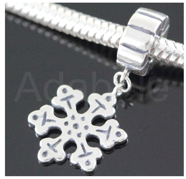 1pc Real 925 Sterling Silver Snowflake Dangle Charm Pendant, Compatible with Pandora All Other Charm Bracelet, EC24-D3