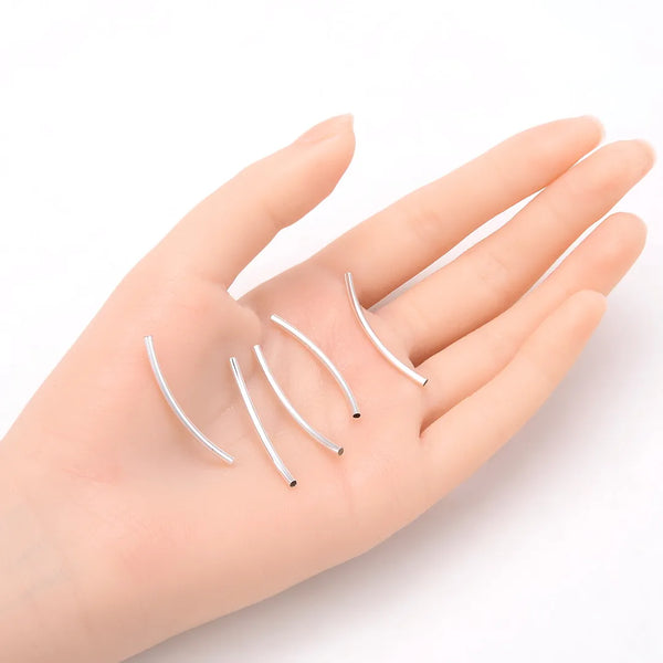 100pcs Curved Noodle Tube Beads, Sterling Silver Plated Brass, Hole ID 1.5mm, Size Selections: 25mm/30mm/35mm/40mm/50mm