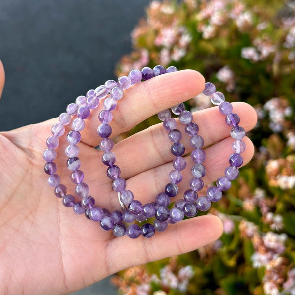 1 Strand Stretch Natural Purple Amethyst Beaded Gemstone Bracelet, 6mm Beads, Length Selections: 7 inch/7.5 inch/8 inch