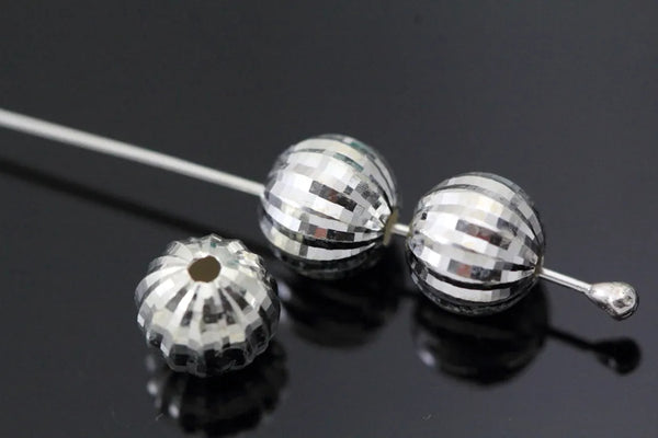 5pcs 925 Sterling Silver Sparkle Diamond Cut Corrugated Round Beads, 10mm, Hole ID 1.5mm, SS61-10