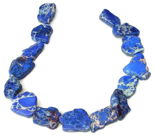 5pcs Natural Grade A Lapis Blue Impression Aqua Terra Jasper Beads, Large Flat Slab Gemstone Beads, Smooth Free Form, 15-45mm, Hole ID 1mm, GX9