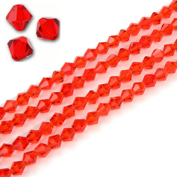500pcs Creative Club Faceted Bicone Crystal Glass Beads, Light Siam Red, 4mm (0.16 Inch) Small Tiny, Hole ID 0.9mm, CCB406