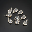 10pcs Grade A April Crystal Clear Teardrop Birthstone Charm Drop, Sterling Silver Plated Brass, Size Selections: 11x7mm, 14x8mm, 16x9mm
