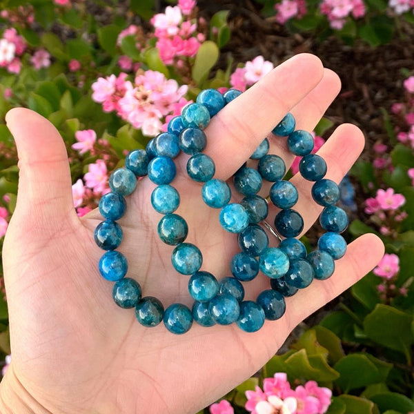 1 Strand Stretch Natural Blue Apatite Beaded Gemstone Bracelet, 10mm Bead, Length Selections: 7 inch/7.5 inch/8 inch/8.5 inch