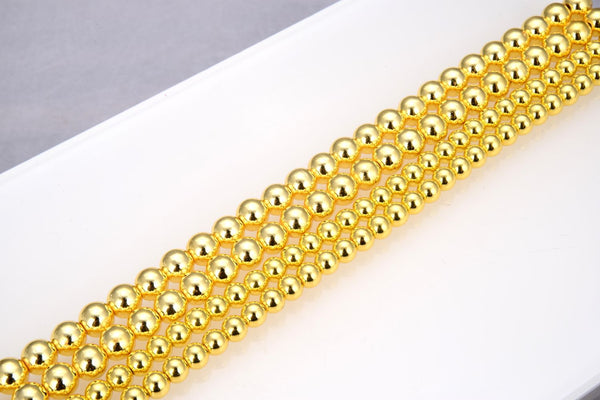 Grade A Natural Hematite Gemstone Round Beads, Gold Plated, 2 strands/200pcs Beads, 4mm/Small Tiny, Hole ID 1mm, GFC-C4
