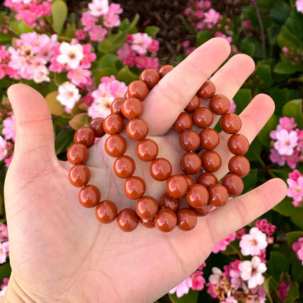1 Strand Stretch Natural Grade A Red Jasper Beaded Gemstone Bracelet, 10mm Bead, Length Selections: 7 inch/7.5 inch/8 inch/8.5 inch