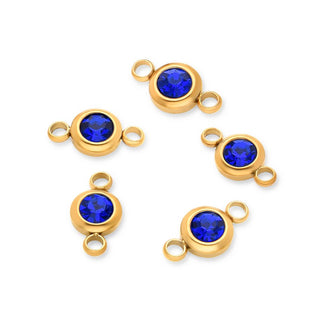 10pcs Grade A September Sapphire Blue Birthstone Links, 18K Yellow Gold Plated Stainless Steel, Tarnish Resistant, 6mm, CCP35-9