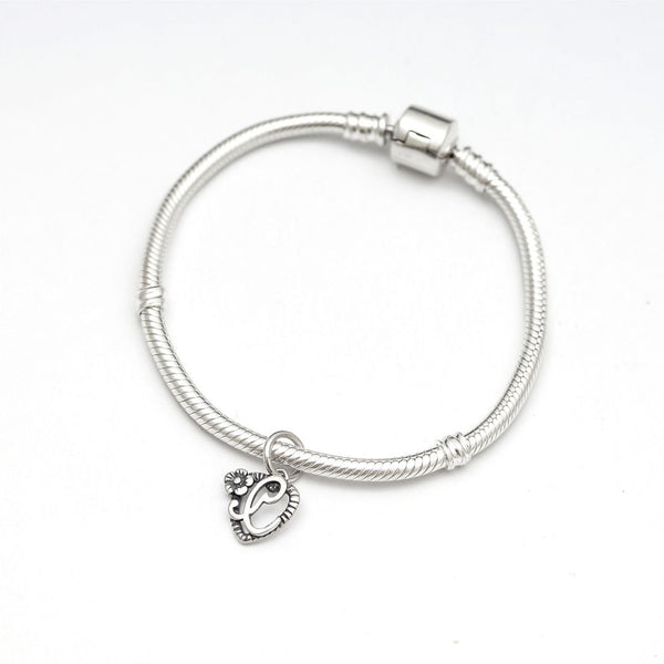 1pc Solid Sterling Silver Letter C Initial Flower Heart Alphabet Name Charm, Compatible with Pandora all Other Charm Bracelets, EC659