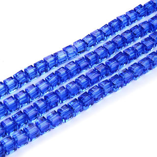 100pcs Creative Club Faceted Cube Crystal Glass Beads, Sapphire Blue, 6mm, Hole ID 1mm, CCC613