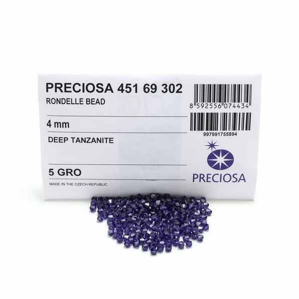 100pcs Preciosa Faceted Bicone Crystal Beads, Deep Tanzanite, 4mm, Hole ID 0.9mm, Pre-B434