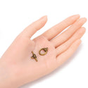 10 Sets Flower Round Toggle Clasps, T-Bar Closure, Antique Bronze Plated Brass, 15mm, CF183-4