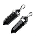 1pc Natural Black Crystal Gemstone Pendant Necklace, 18 Inch Surgical Stainless Steel Chain, GGP-C15